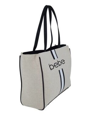 bebe Paisley Oversized Canvas Tote, Black